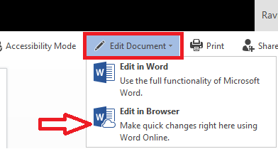 Edit Document Online in OneDrive