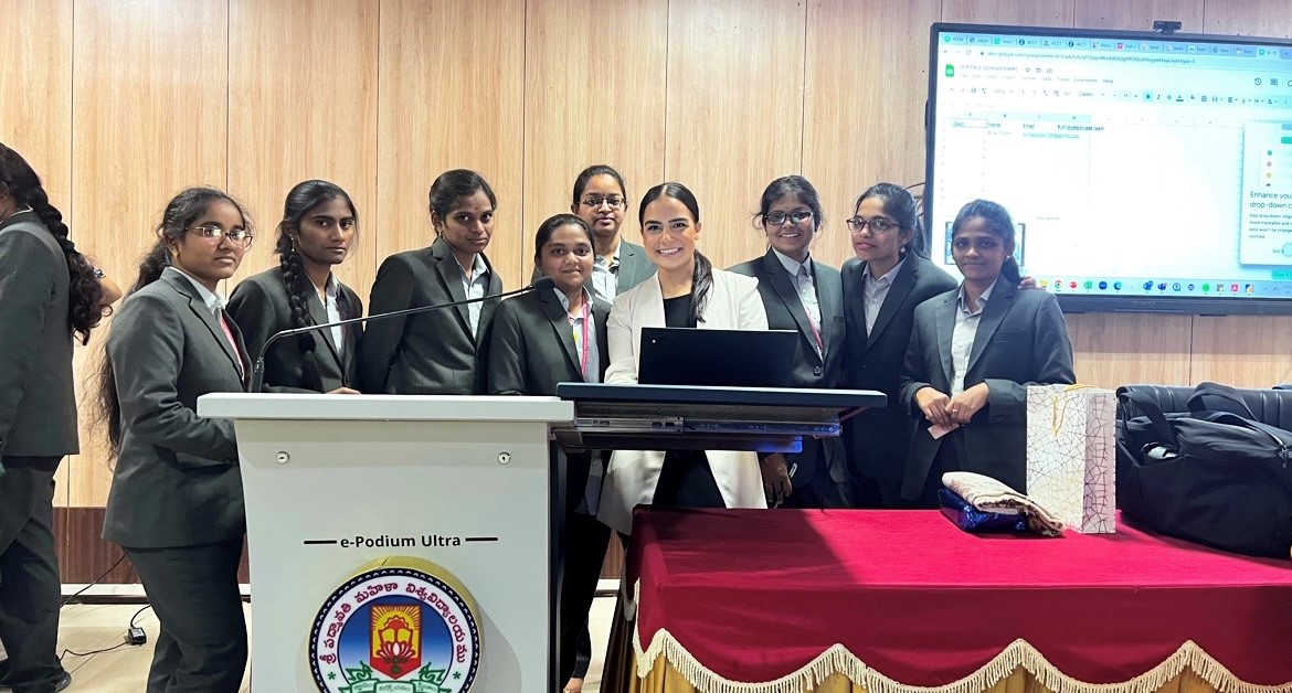Sabrina was able to teach emerging technology to 150 MBA students at Sri Padmavati Mahila Visvavidyalayam University, a women’s university in South India. 
