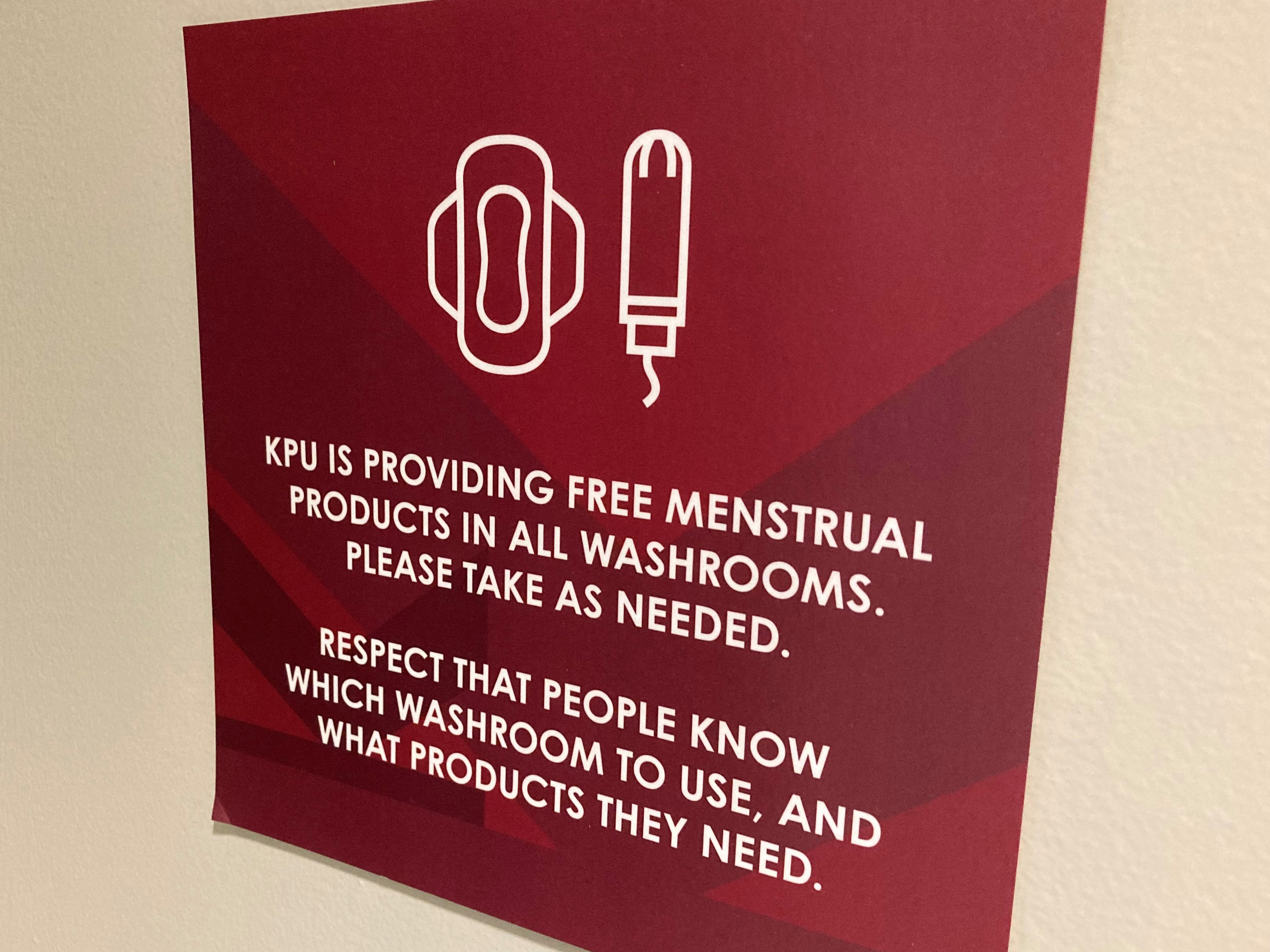Free period products to be available in all KPU washrooms 