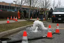 The Introduction to Public Works launch at KPU Tech included a fire hydrant flushing demonstration