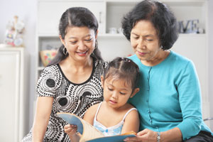 two women and baby