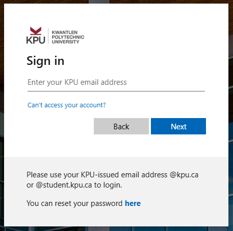 myKPU email login screen