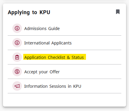 myKPU Applicatin Checklist tile