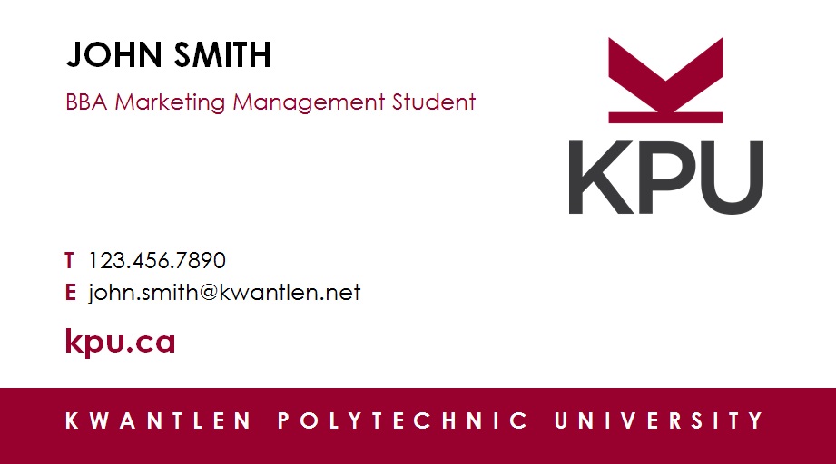 KPU Student Business Card Sample Pic