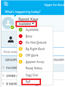 Exit out of Skype for Business