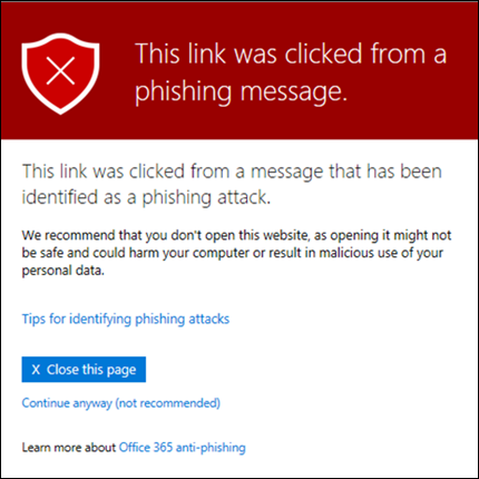 SafeLinks Phishing Link Warning