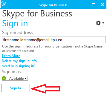 Sign in to Skype for Business