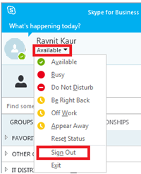 Sign Out of Skype for Business