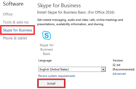 Install Skype for Business