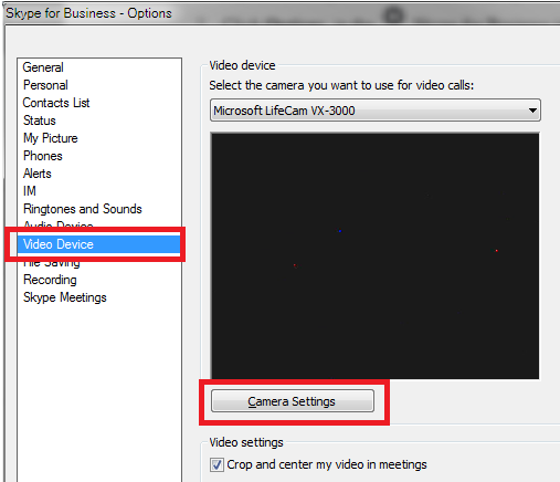 Video device settings