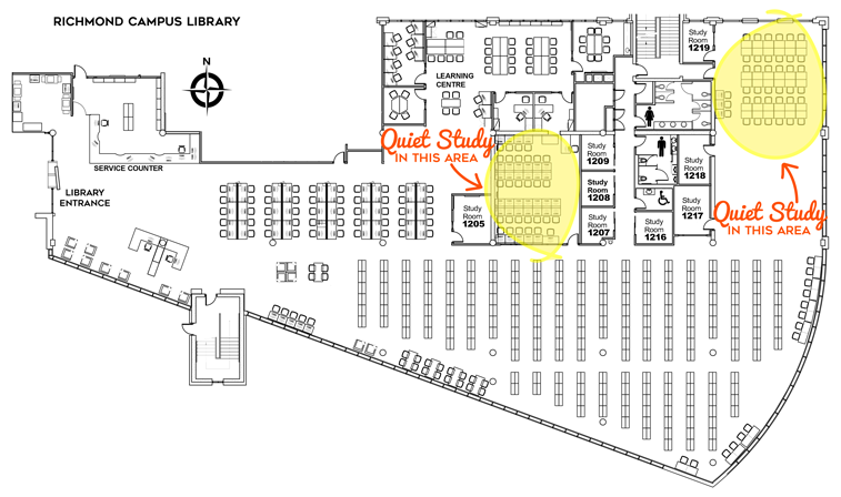 Quiet study space in Richmond campus library