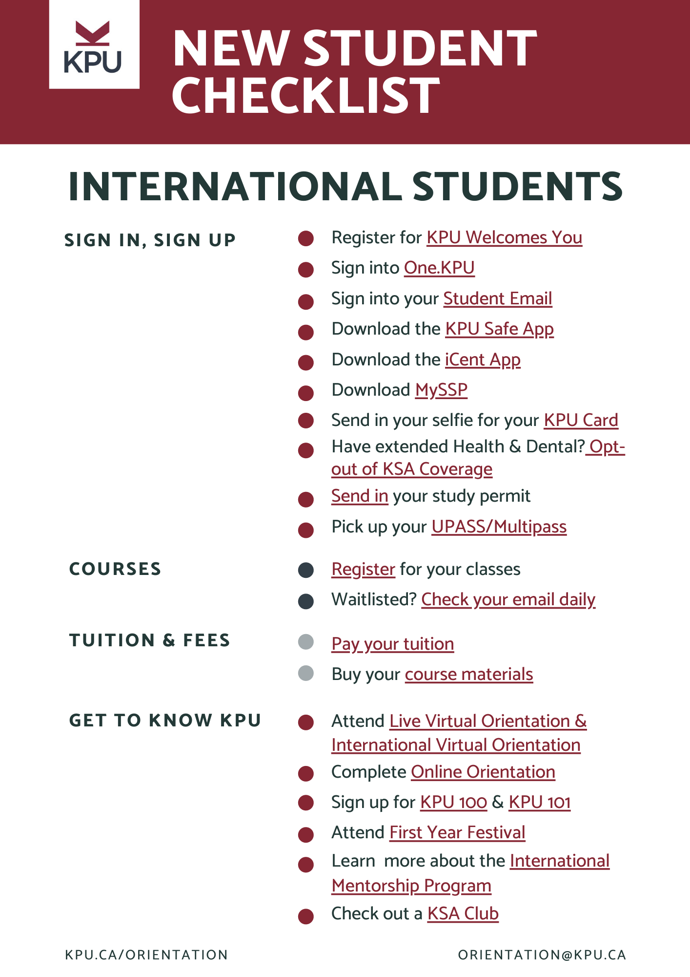 International New Student Checklist