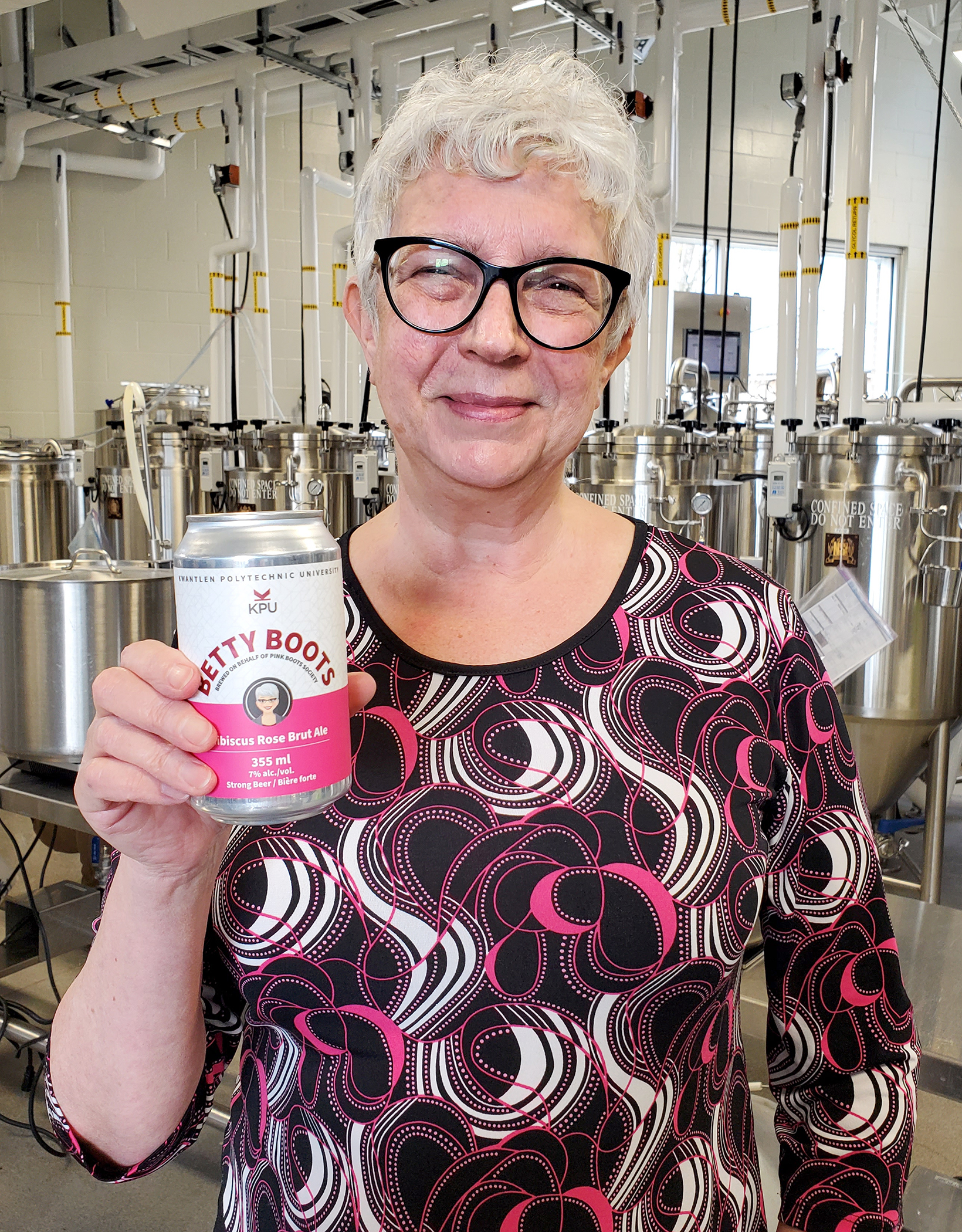 Kwantlen Polytechnic University’s female brewers are releasing a Pink Boots Collaboration Brew Day beer, titled Betty Boots, in honour of recently retired Faculty of Science and Horticulture (FSH) dean, Dr. Elizabeth (Betty) Worobec. 