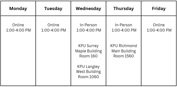 Central Advising Drop in schedule