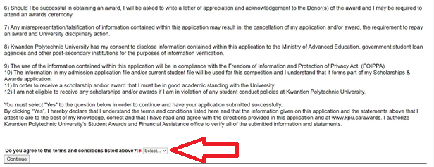 7)	IMPORTANT: When you get to the last page, click “Yes” to the Terms and Conditions on the Personal Declaration page to ensure successful submission of your application.