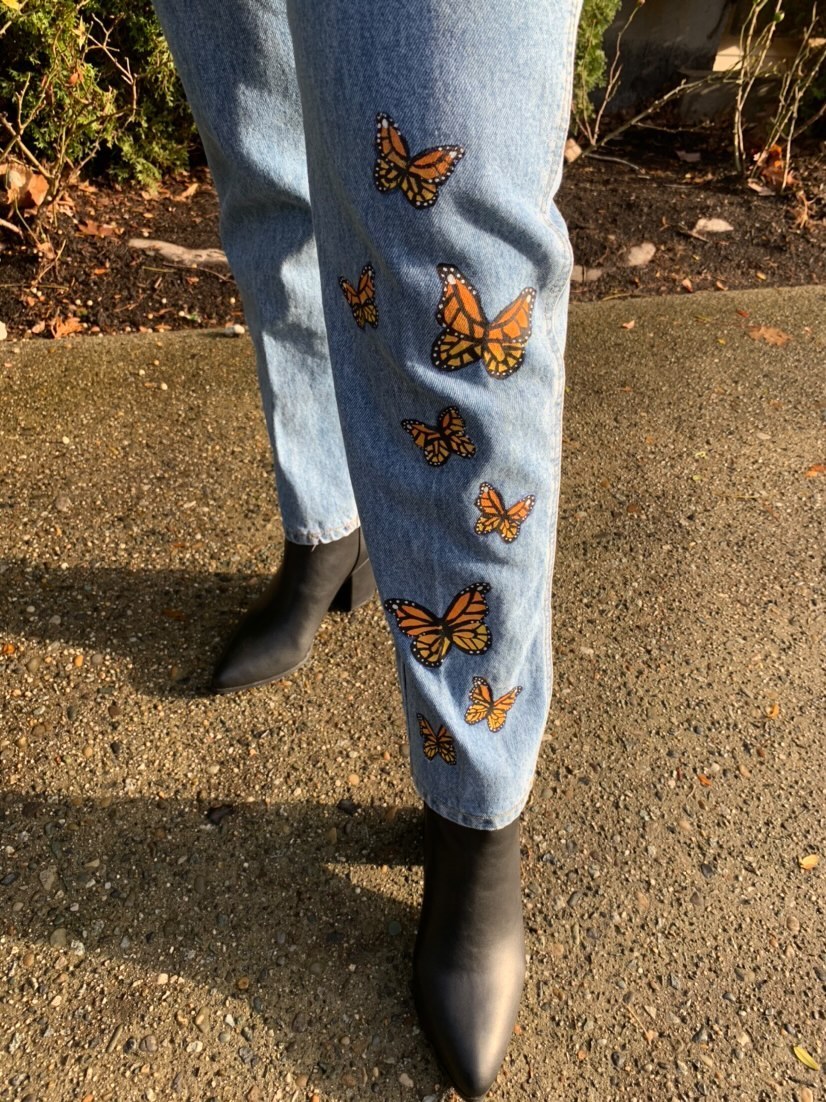 Butterfly jeans close up