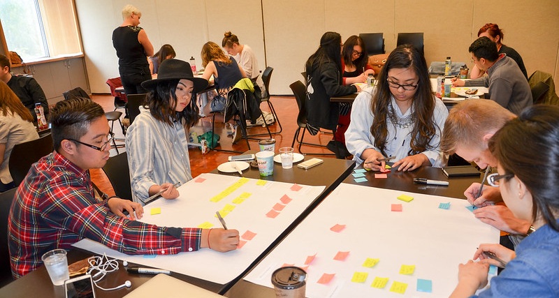 Students working on a project in a Foundations in Design classroom