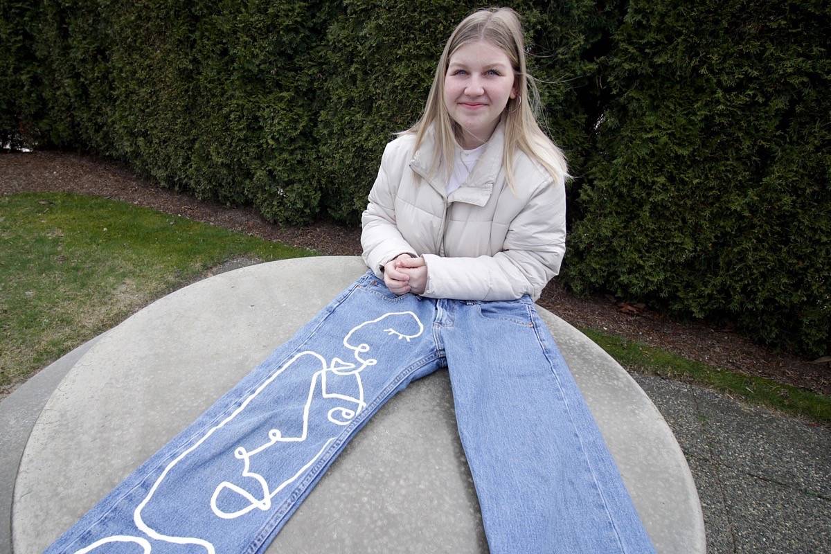 Kylie Haywood with a pair of painted jeans