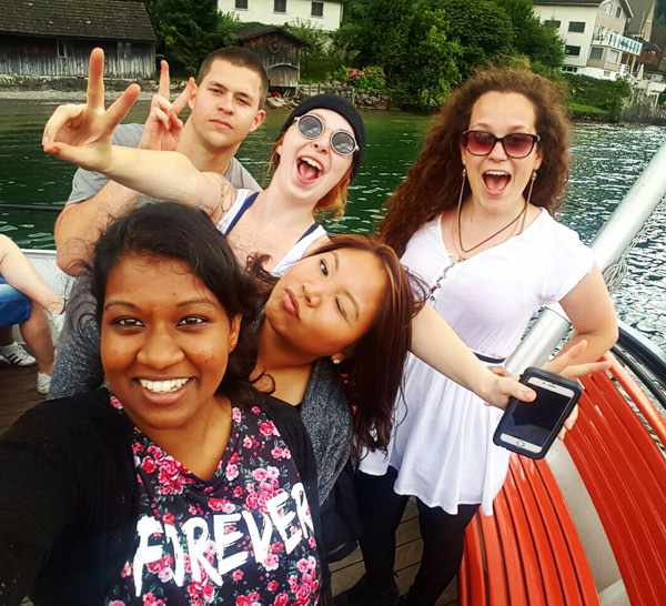 Group photo on boat in Switzerland - Ally