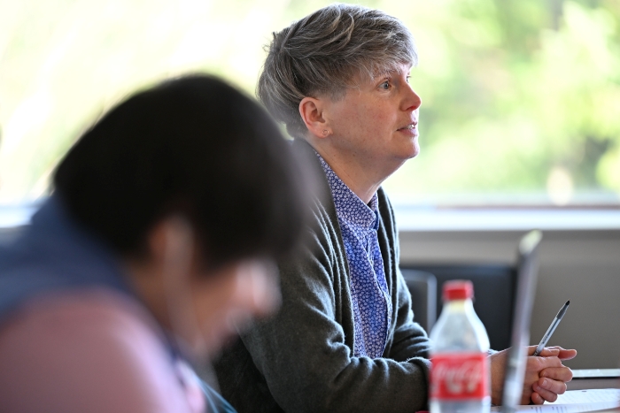 Creative Writing instructor Jen Currin speaks in a classroom