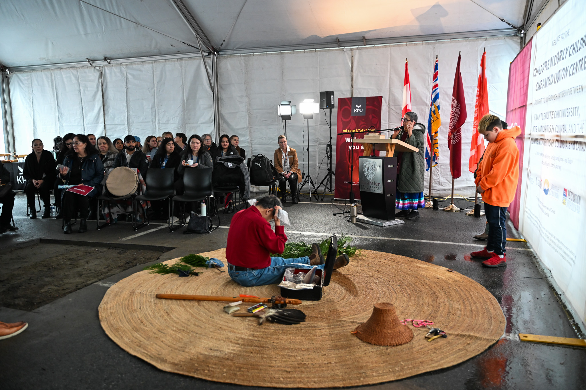 First Nations Elders lead a land awakening ceremony at KPU Surrey for a future child care centre.