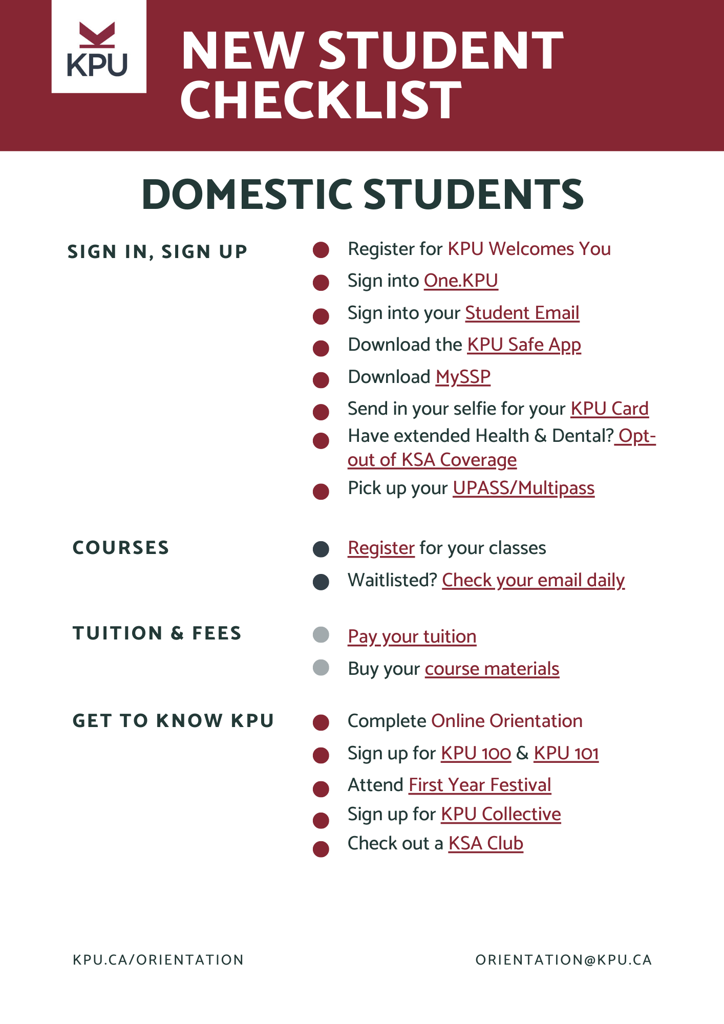 Domestic New Student Checklist - Fall 2022