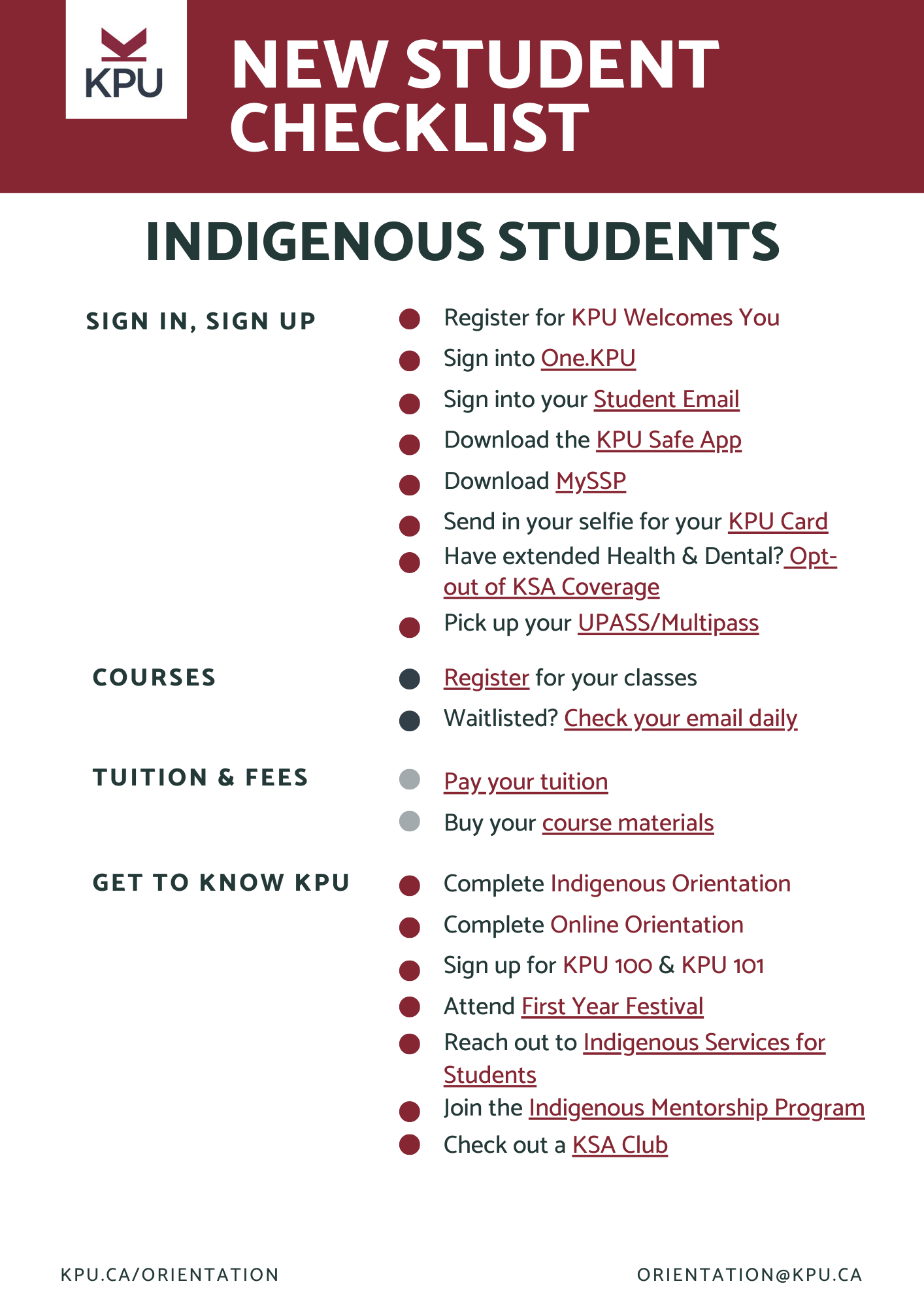 Indigenous New Student Checklist - Fall 2022