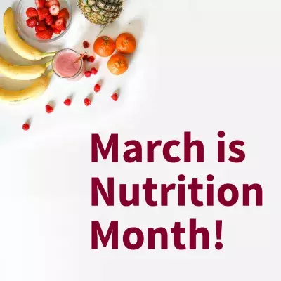 March is Nutrition Month with fruit in the top right corner