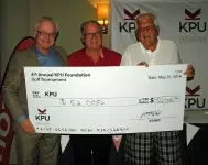 (From left) President and Vice-Chancellor of KPU Dr. Alan Davis with Wayne McKay, golf committee chair and KPU Foundation board member, and Ken Hahn, golf committee member and KPU Foundation chair.