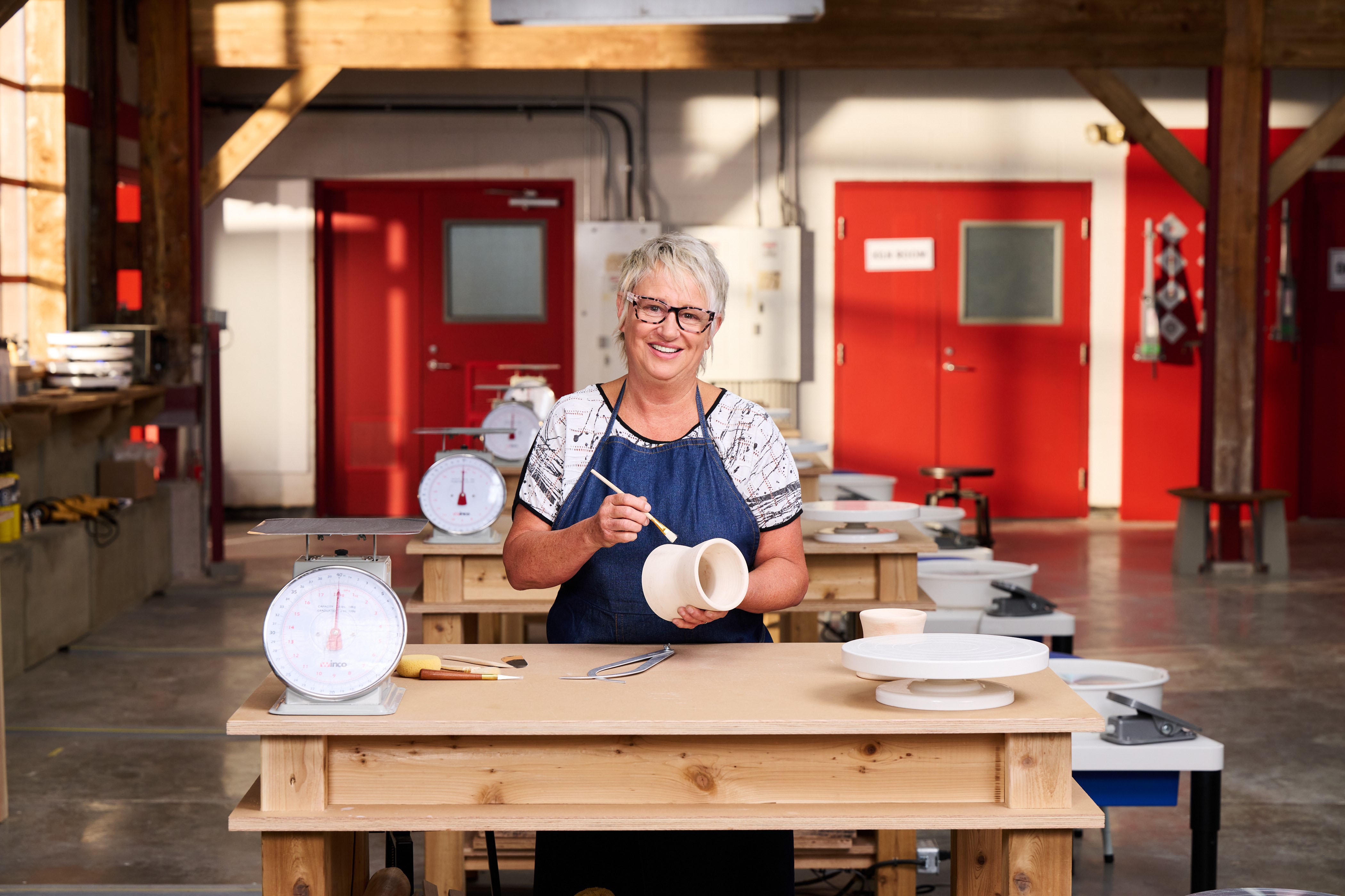 Susan Johnston on the set of the CBC show The Great Canadian Pottery Throw Down.