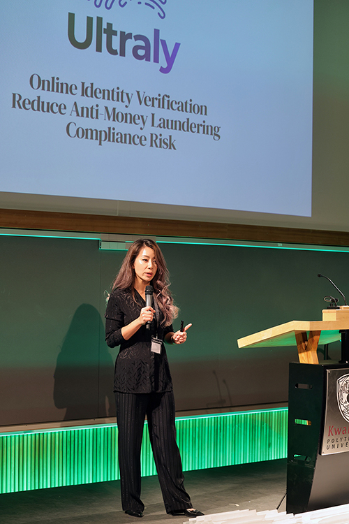 Quan Yan makes her pitch for an identity verification software.